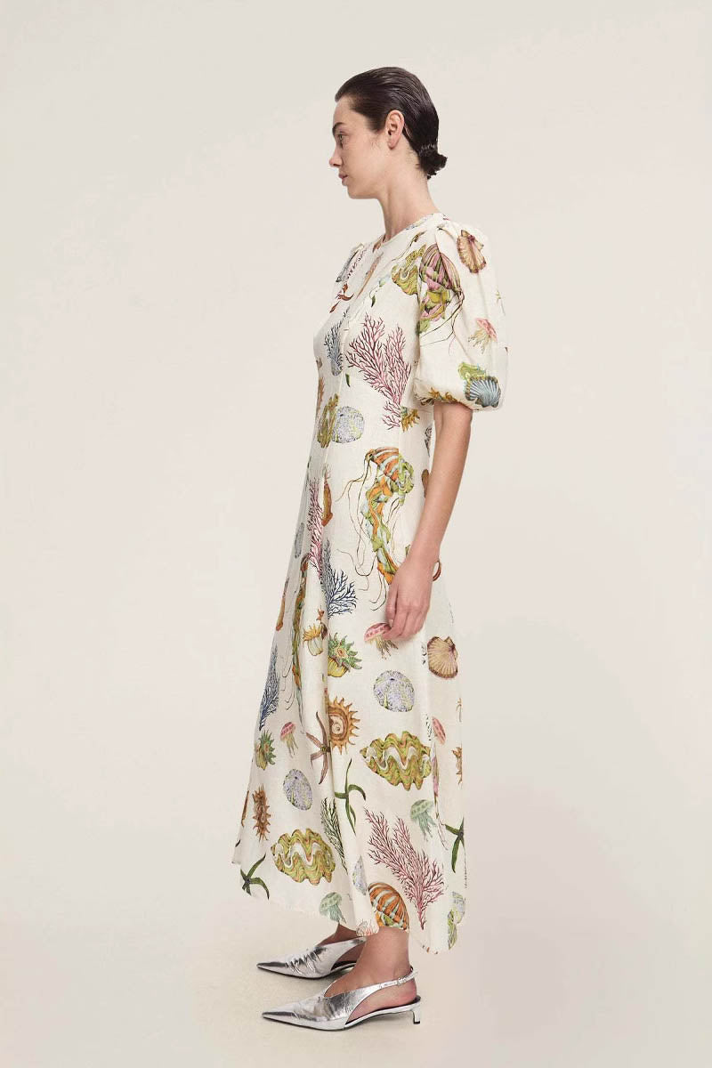 Graffiti Print Puff Sleeve Dress