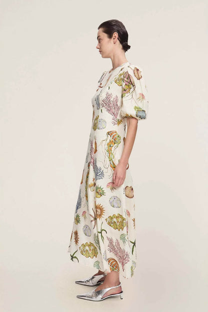 Graffiti Print Puff Sleeve Dress