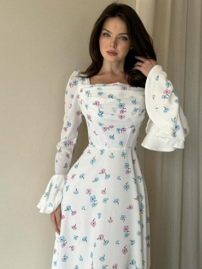 Square Neck Floral Maxi Dress