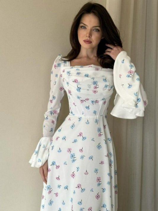 Square Neck Floral Maxi Dress