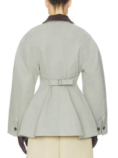 Light Grey Oversized Cropped PU Jacket