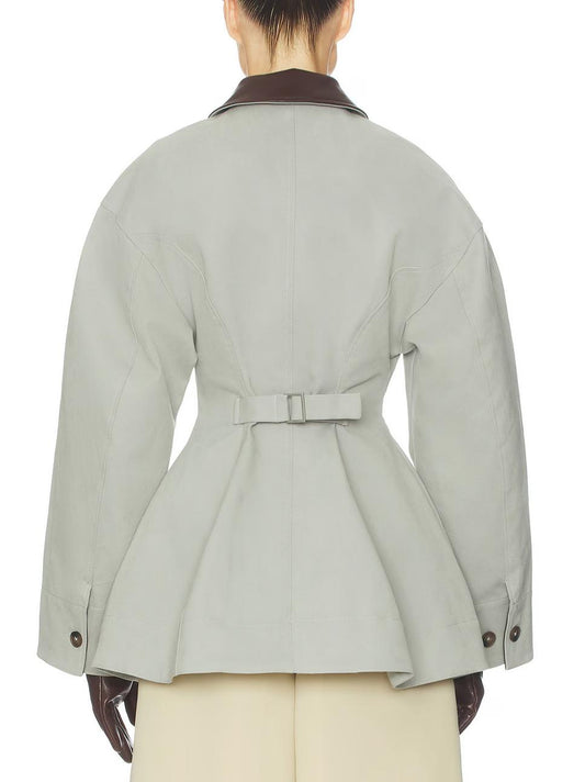 Light Grey Oversized Cropped PU Jacket