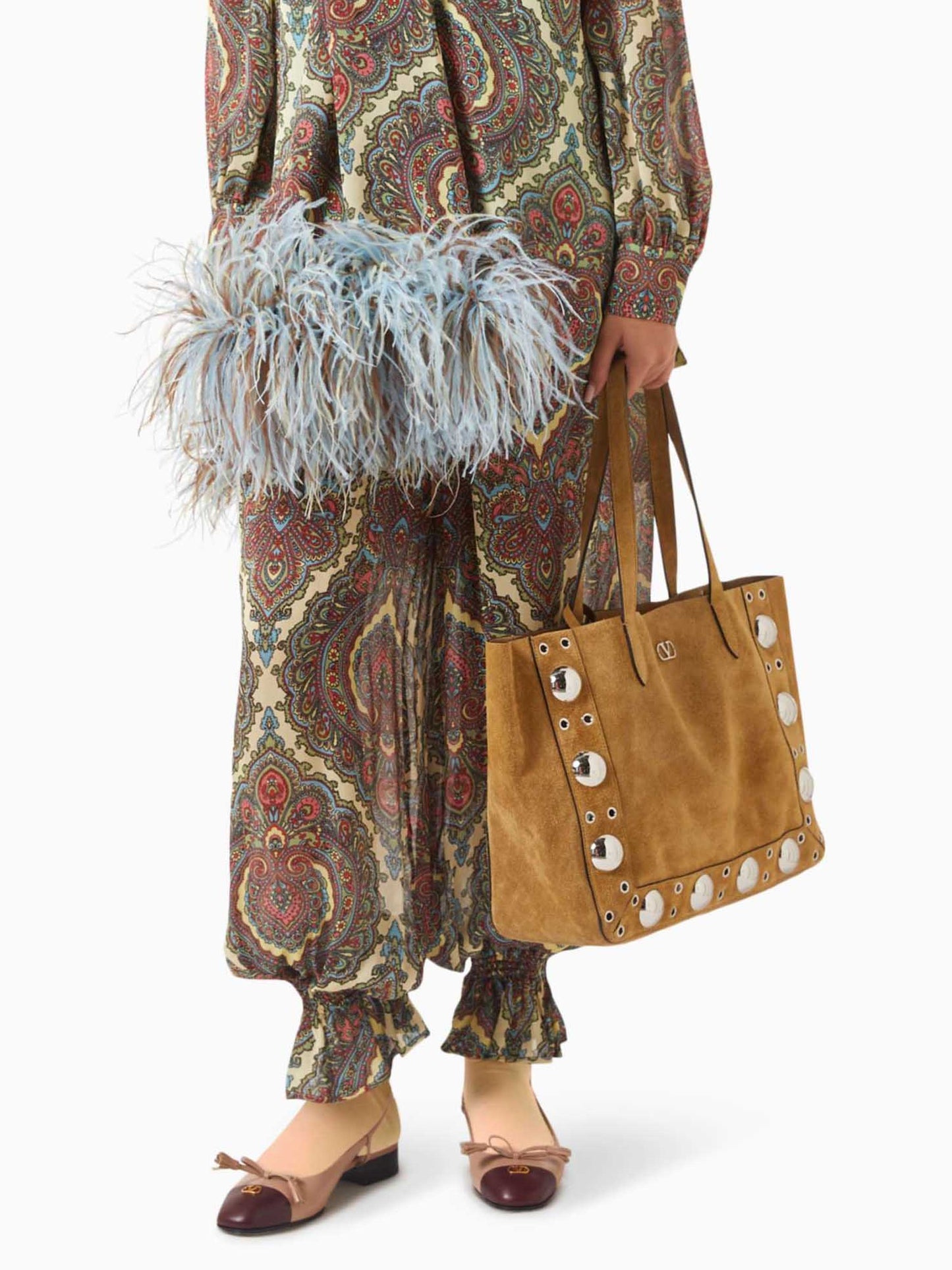 Retro Paisley Print Choker-Neck Shirt