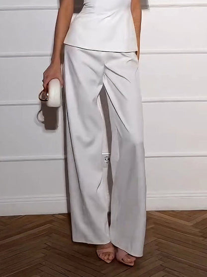 Elegant Cape-Style Top & Wide-Leg Pants Two-Piece Set