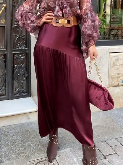 Elegant Floral Ruffled Chiffon Shirt And Skirt Two-piece Set