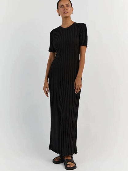 Casual Striped Crew Neck Knit Maxi Dress