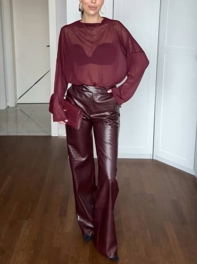 Minimalist Perspective T-shirt And Leather Pants Suit