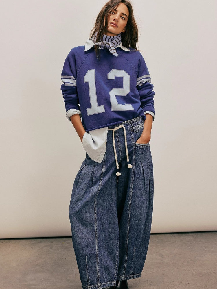 Drawstring Low-Rise Straight Jeans