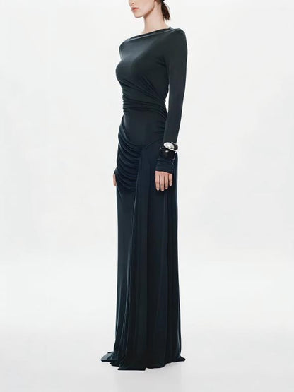 Glacier Asymmetrical Pleats Maxi Dress