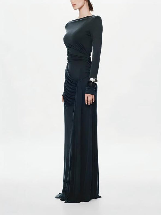 Glacier Asymmetrical Pleats Maxi Dress