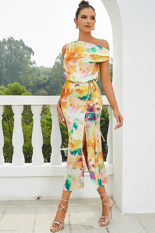 Off-Shoulder Floral Slit Dress