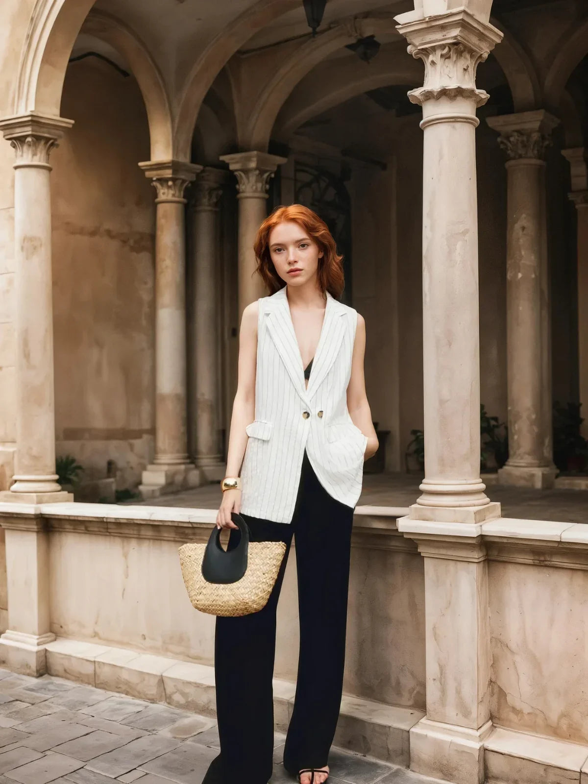 Pinstripe Cotton Blends Vest