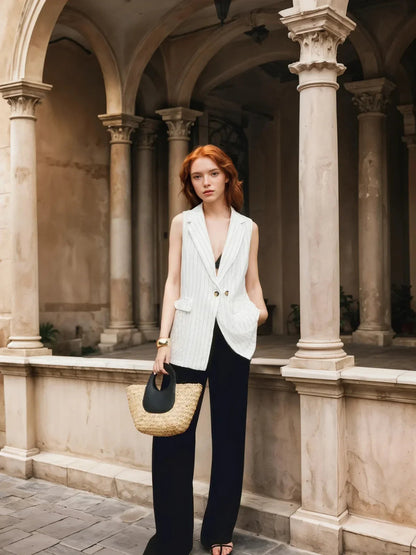 Pinstripe Cotton Blends Vest