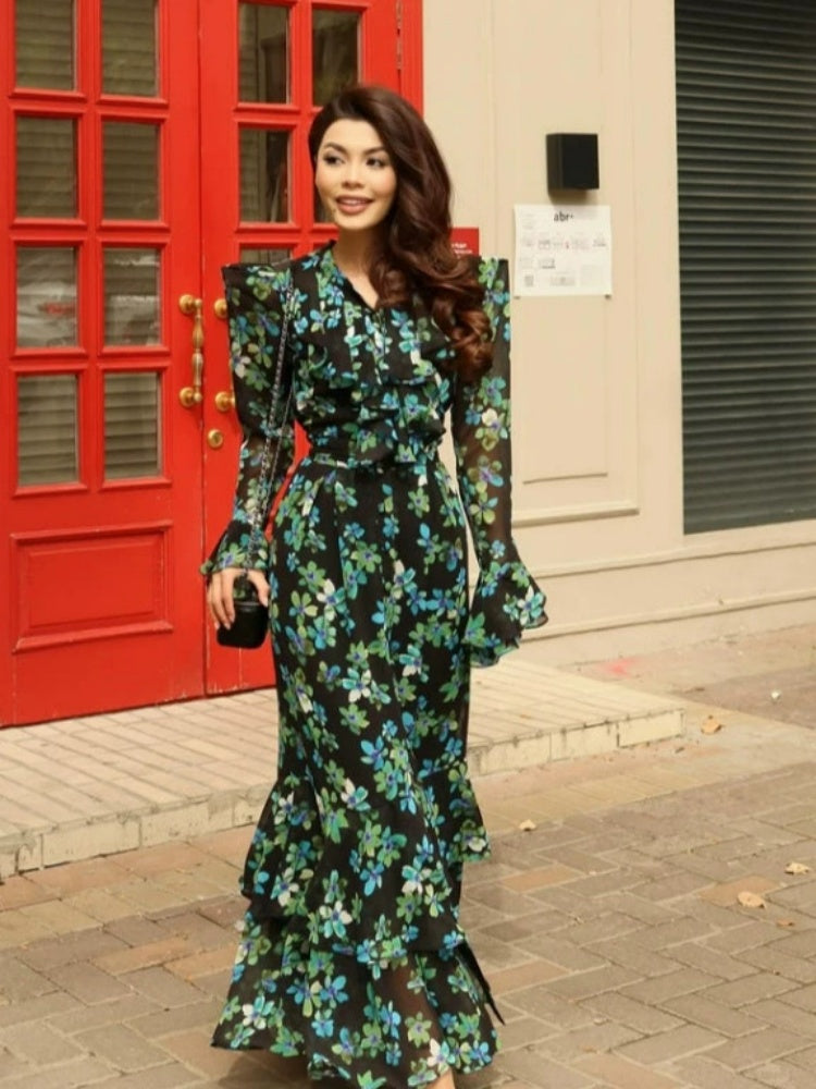 French Print Cake Maxi Dress