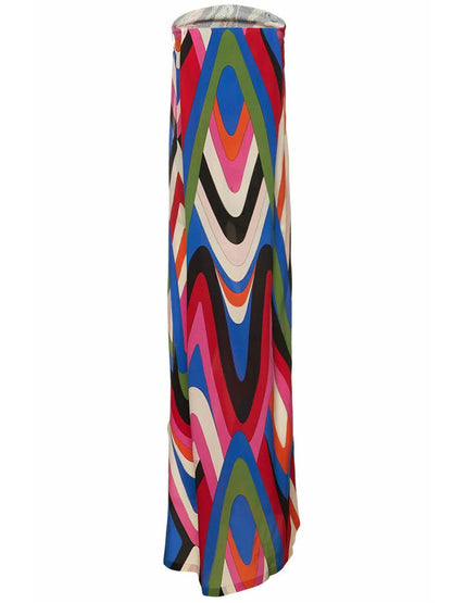 Strapless Side Slit Moiré Print Maxi Dress