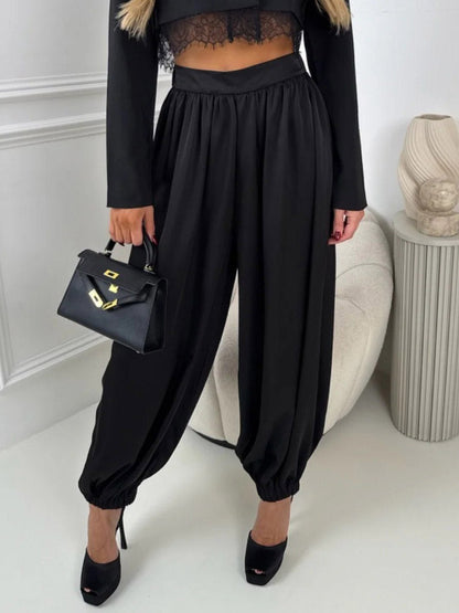Elegant Cropped Blazer And Draped Harem Pants Two-Piece Set
