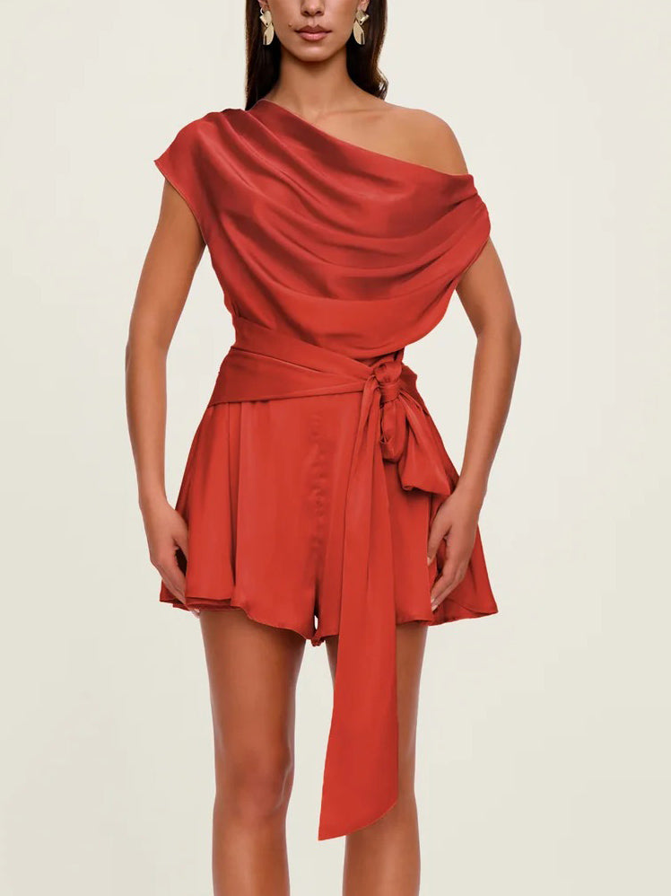 Exquisite Satin Pleated Short Jumpsuit