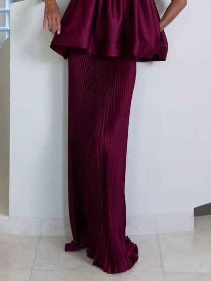 Elegant Pleated Two-piece Skirt Set