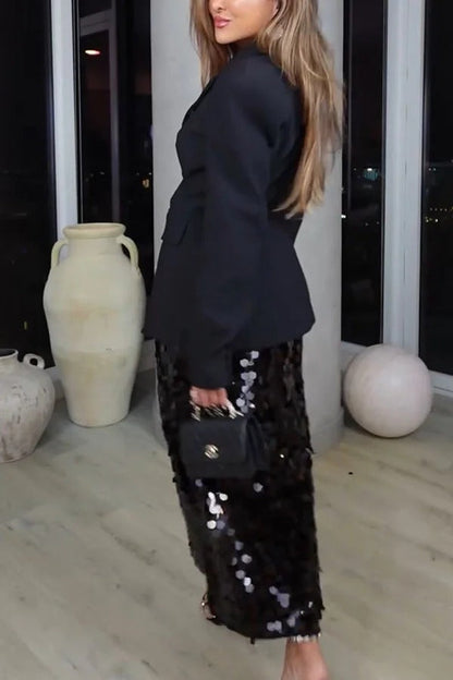 Blazer elegante con solapa y bolsillo, manga larga, hombros acolchados y cintura ajustada para vacaciones 