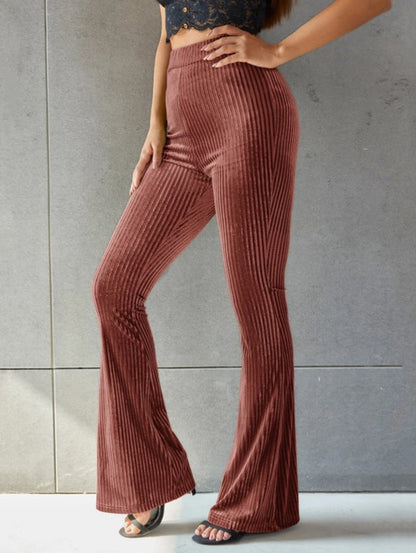 Velvet Pit Stripe High-Rise Elastic Waist Flare Leg Pants