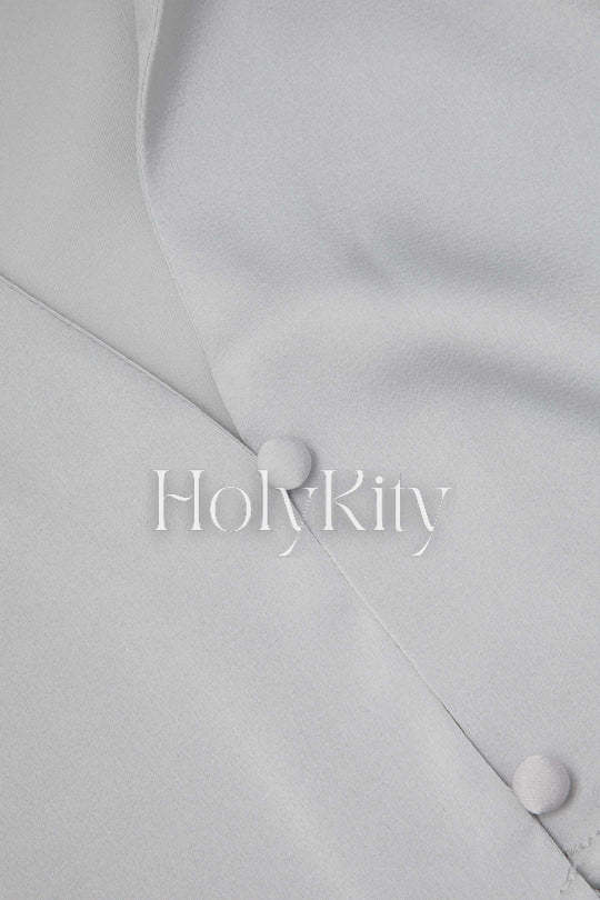 V-neck Satin Short Sleeve Blouse