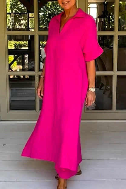 Vestido midi elegante, liso y de media manga 