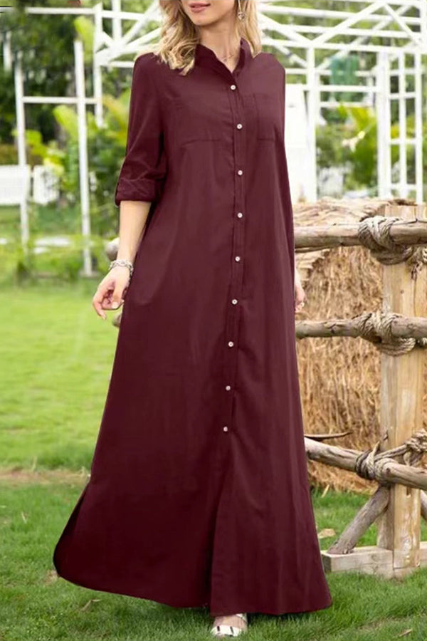 Vestidos casuales de corte A con cuello mandarín y botones lisos