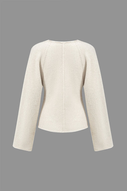 Solid Belted V-neck Jacket