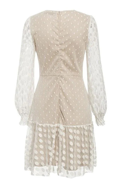 Vestido de fiesta de malla transparente con encaje de lunares de Emerton