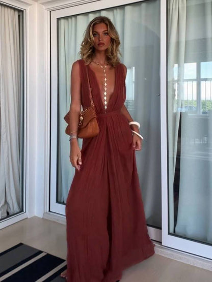 Vacation Style V-neck Lace-up Jumpsuit