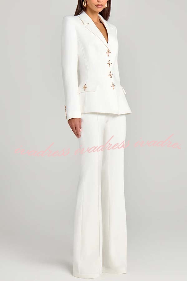 Women Power Metal Cross Snap Button Long Sleeve Lapel Blazer