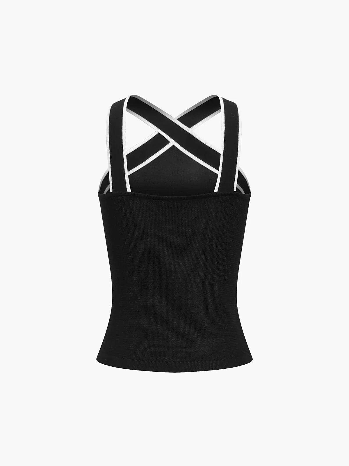 Contrast Color Cross-Strap Knit Vest