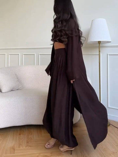 Tube Top Wide Leg Pants and Shawl Three-piece Set