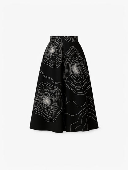 A-line Midi Skirt | High Waist | Abstract Print