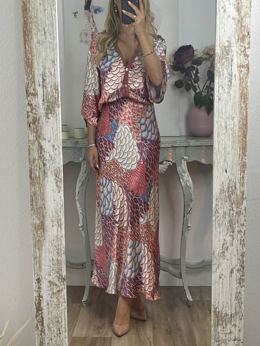 Elegant Vintage Satin Floral Print Loose Shirt