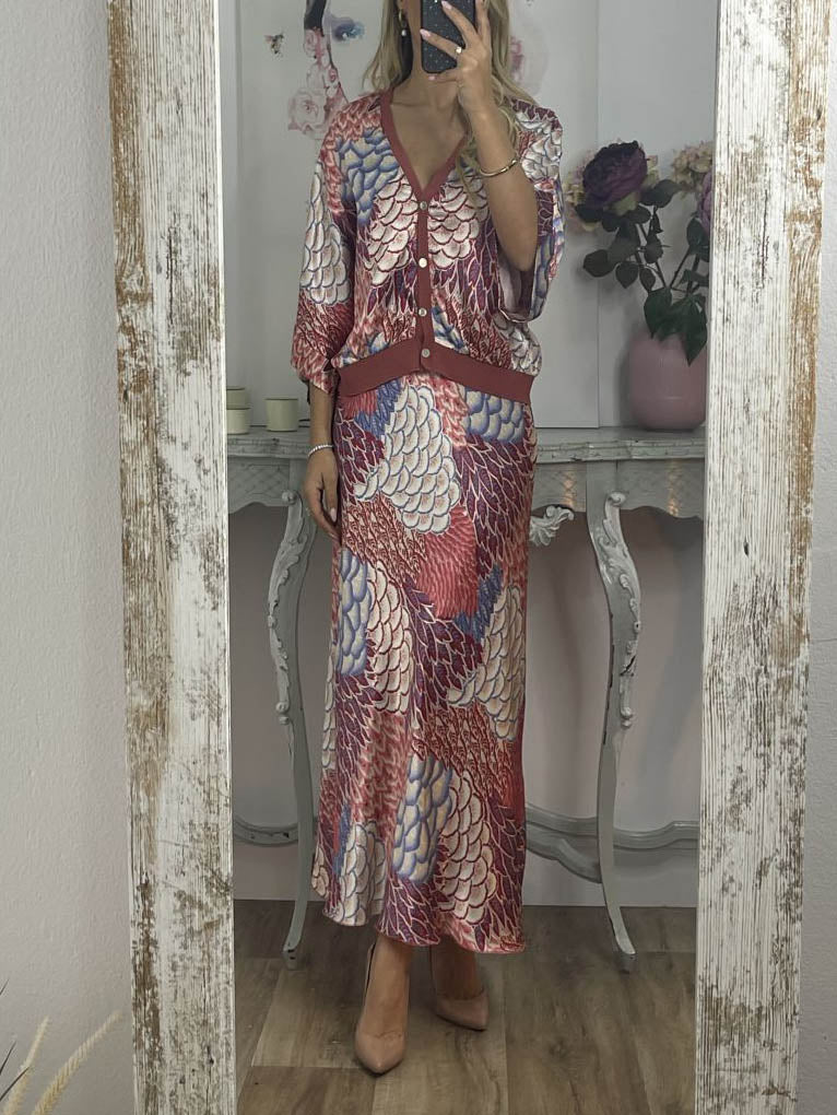 Elegant Vintage Satin Floral Print Loose Shirt