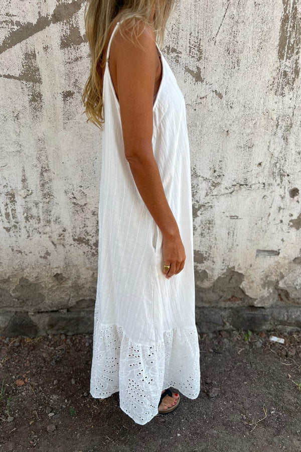 Vestido largo con tirantes de algodón y lino 