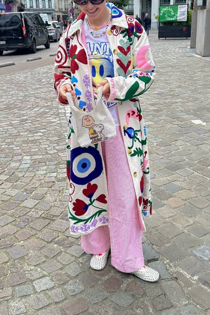 Fashion Fruit Print Long Coat Cherry Trench Coat