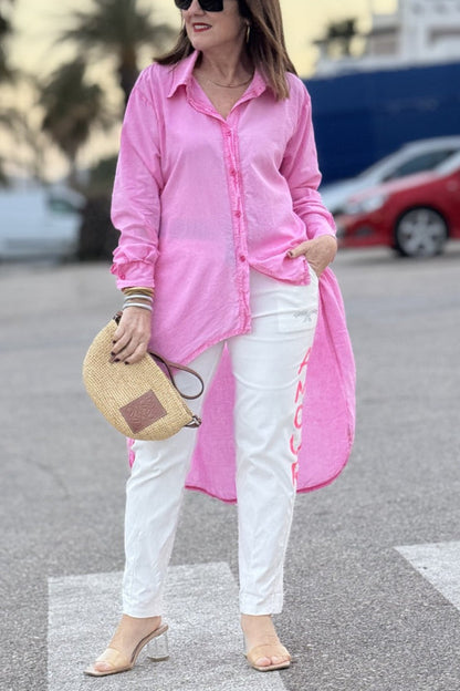 Pink Asymmetric Long Sleeve Shirt