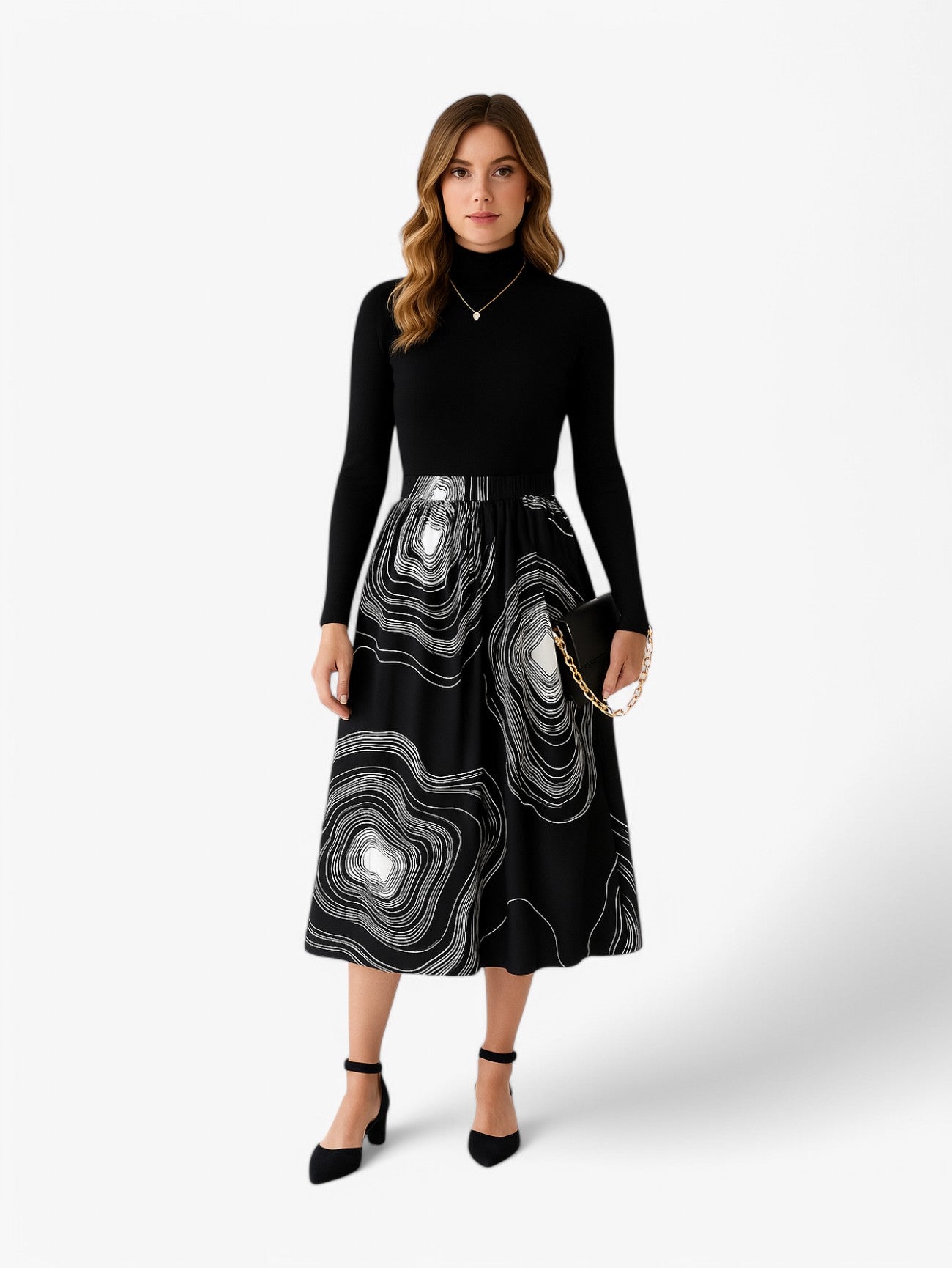 A-line Midi Skirt | High Waist | Abstract Print