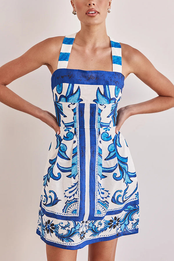 Vestido corto con bolsillos y tirantes anchos en mezcla de lino de verano Channeling 