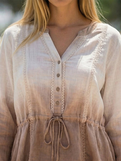 sheenchic Daily Brown Gradient Shirt Collar Long Sleeve Wrap Casual Blouses [Pre-Order]