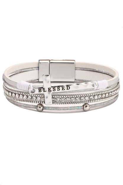 Pulsera con cierre magnético de diamantes y cruz bohemia 