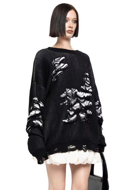 Colorblock Ripped Relaxed Sweater