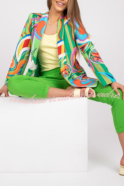 Multicolor Graphic Print Lapel Long Sleeve Blazer