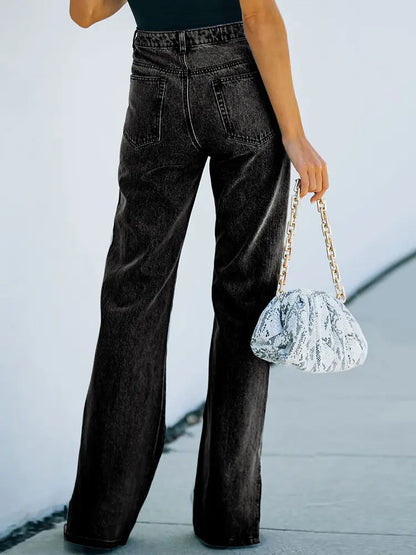 Washed Split-Hem Denim Pants