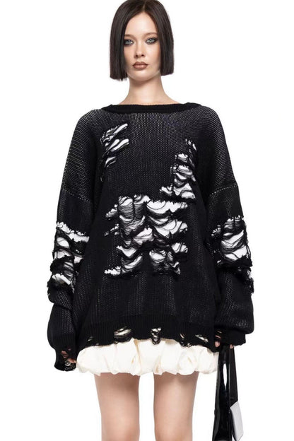 Colorblock Ripped Relaxed Sweater