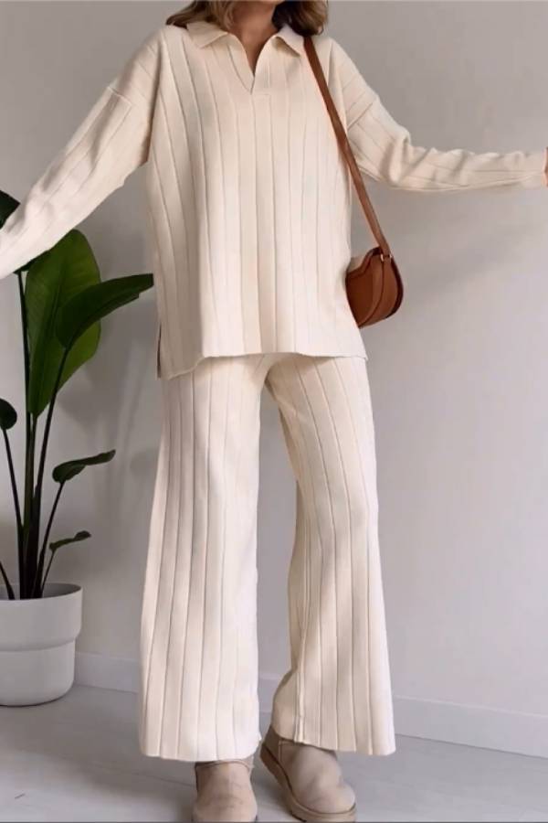 Stylish Pit Stripe Jacquard Sweater Two-pieces Set