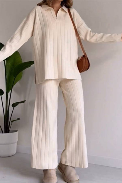 Stylish Pit Stripe Jacquard Sweater Two-pieces Set