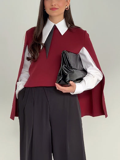 Casual Cape Knit Sweater & Wide-Leg Pants Three-Piece Set